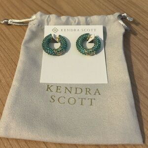 Mikki Gold Pave Hoop Earrings in Green Crystal NWT